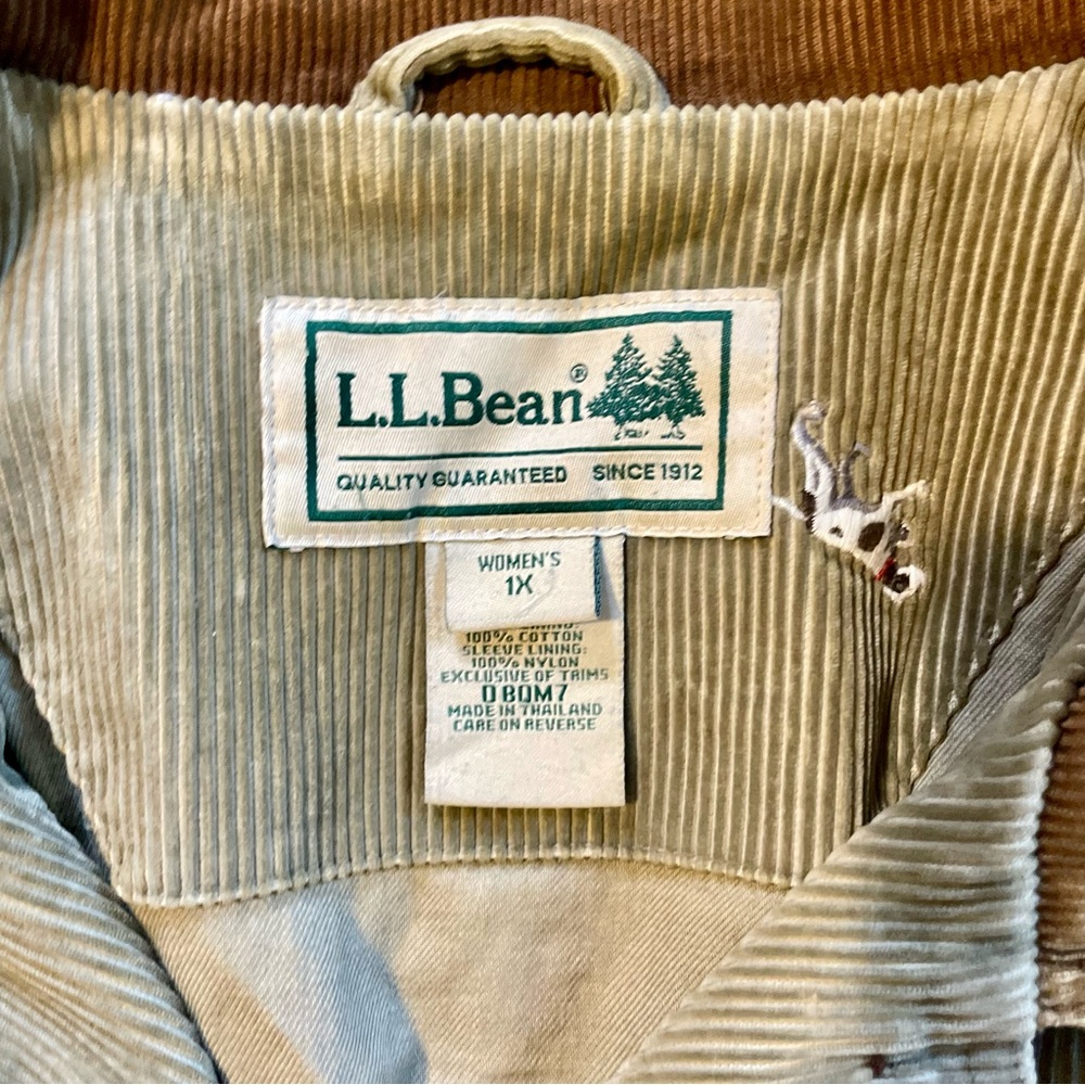 L.L. Bean Olive Utility Corduroy Jacket with Tan Collar - Picture 4 of 8